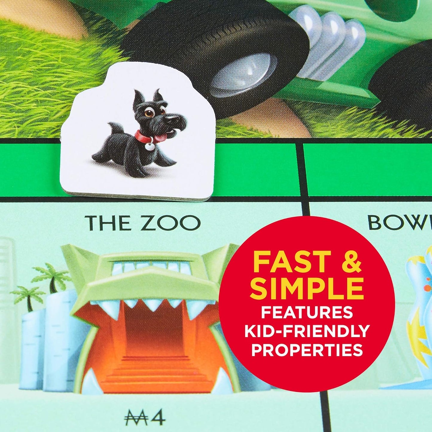 kid-friendly property spaces including a zoo, movie theater, and video game arcade