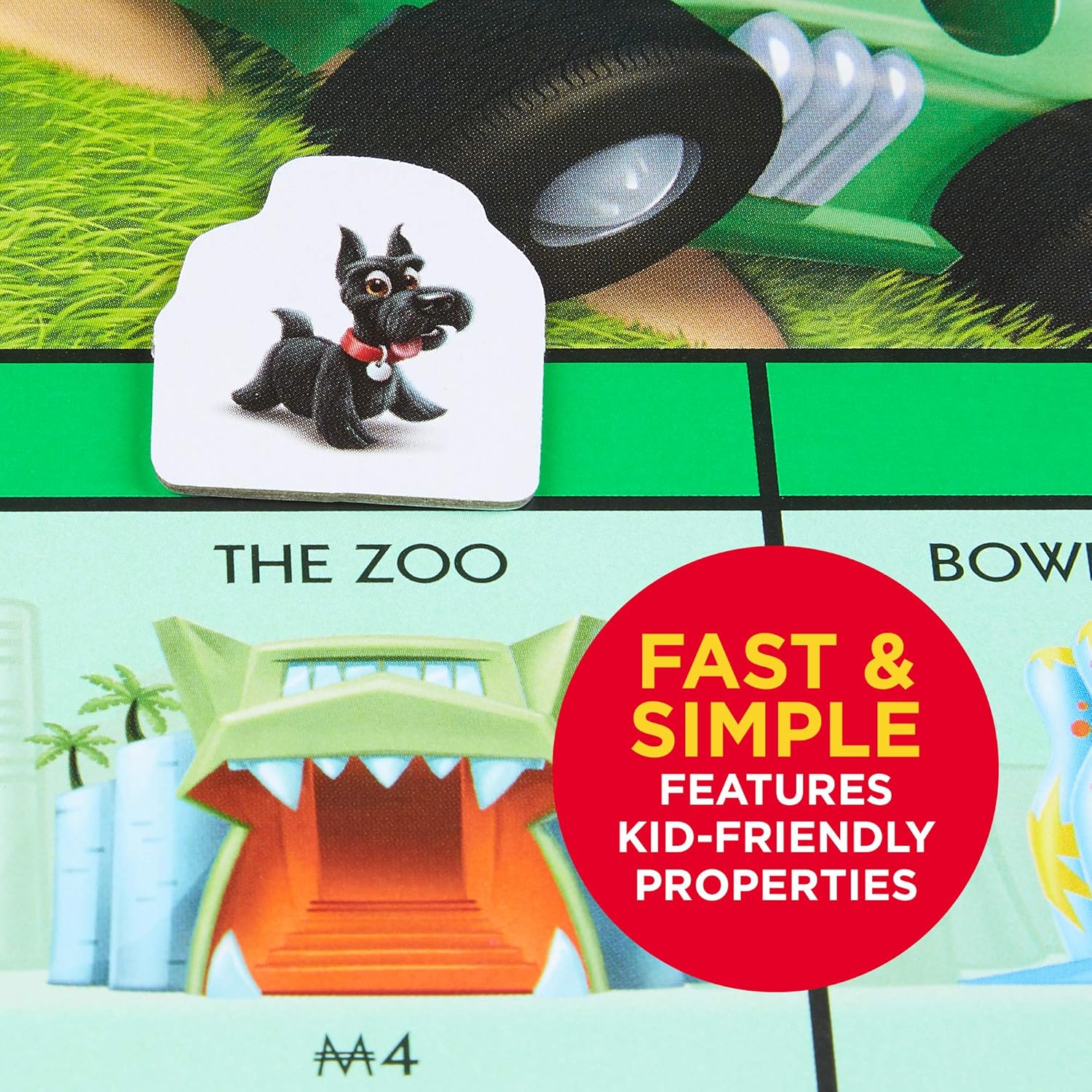 kid-friendly property spaces including a zoo, movie theater, and video game arcade
