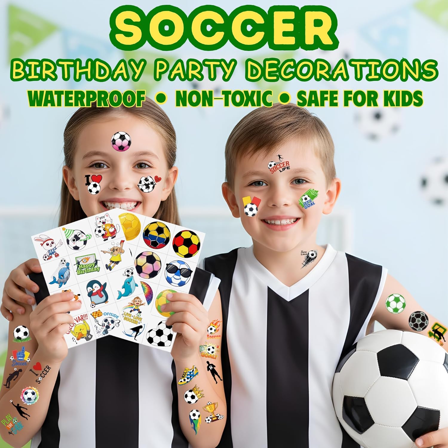 Kids Soccer Theme Tattoo Stickers – 96 Pre-Cut Sheets for Classroom Rewards and Goody Bags