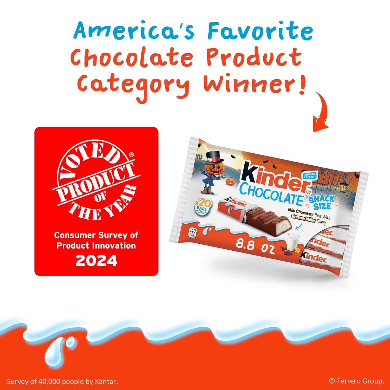 Kinder Chocolate Snack Size Bars – Individually Wrapped Milk Chocolate Stocking Stuffers, Party Favors, and Grab-and-Go Gifts, 20 Count, 8.8 oz