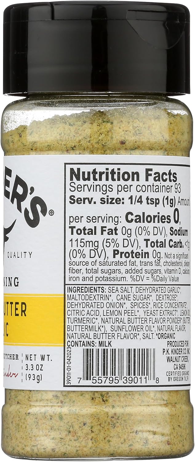 KINDERS Organic Lemon Butter Garlic Seasoning – Streamlined Spice for Less-Is-More Kitchens, 3.3 oz Resealable Jar
