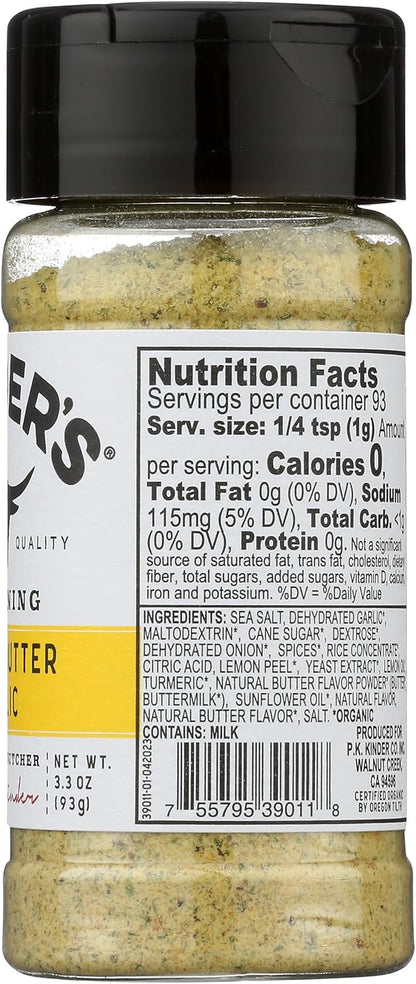 KINDERS Organic Lemon Butter Garlic Seasoning – Streamlined Spice for Less-Is-More Kitchens, 3.3 oz Resealable Jar