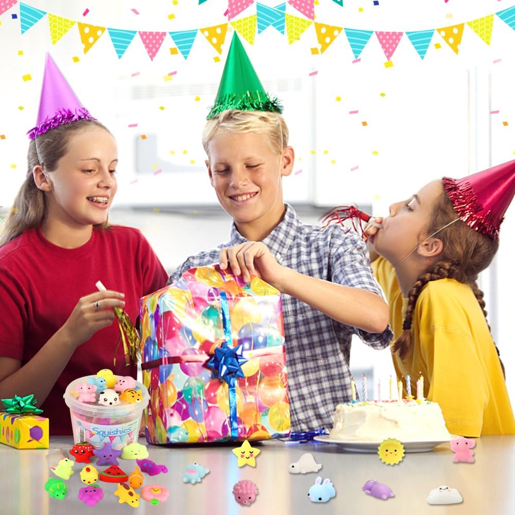 KINGYAO Mochi Squishy Toy 24-Pack – Safe Party Favors for Kids Ages 4-12, Non-Toxic Squishies for Goody Bags and Birthday Tables