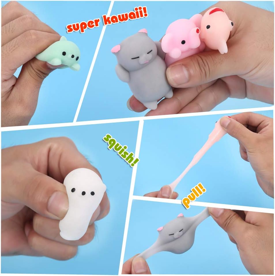 KINGYAO Mochi Squishy Toy 24-Pack – Safe Party Favors for Kids Ages 4-12, Non-Toxic Squishies for Goody Bags and Birthday Tables