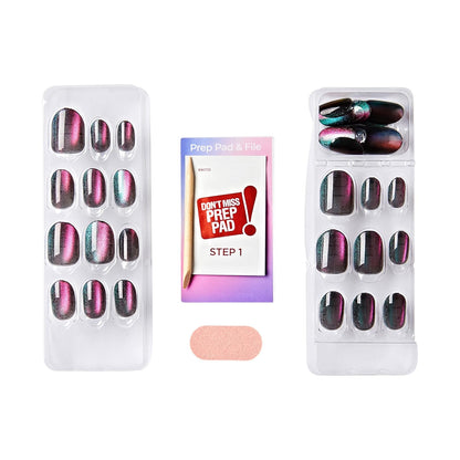 KISS colorFX by imPRESS Press-On Nails Birthday Gift for Her, Before Hours Chrome Black Kit with Prep Pad and File