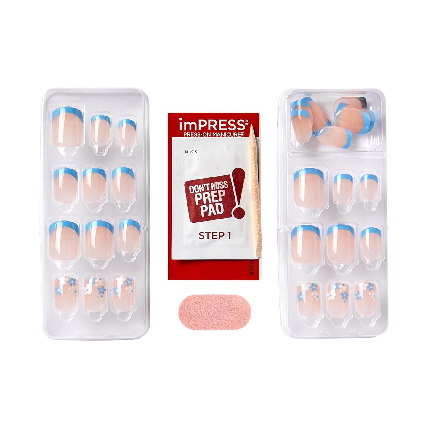KISS imPRESS No Glue French Manicure for Clean Beauty Routines, Short Squoval Press On Nails in Neutral Blue Snooze