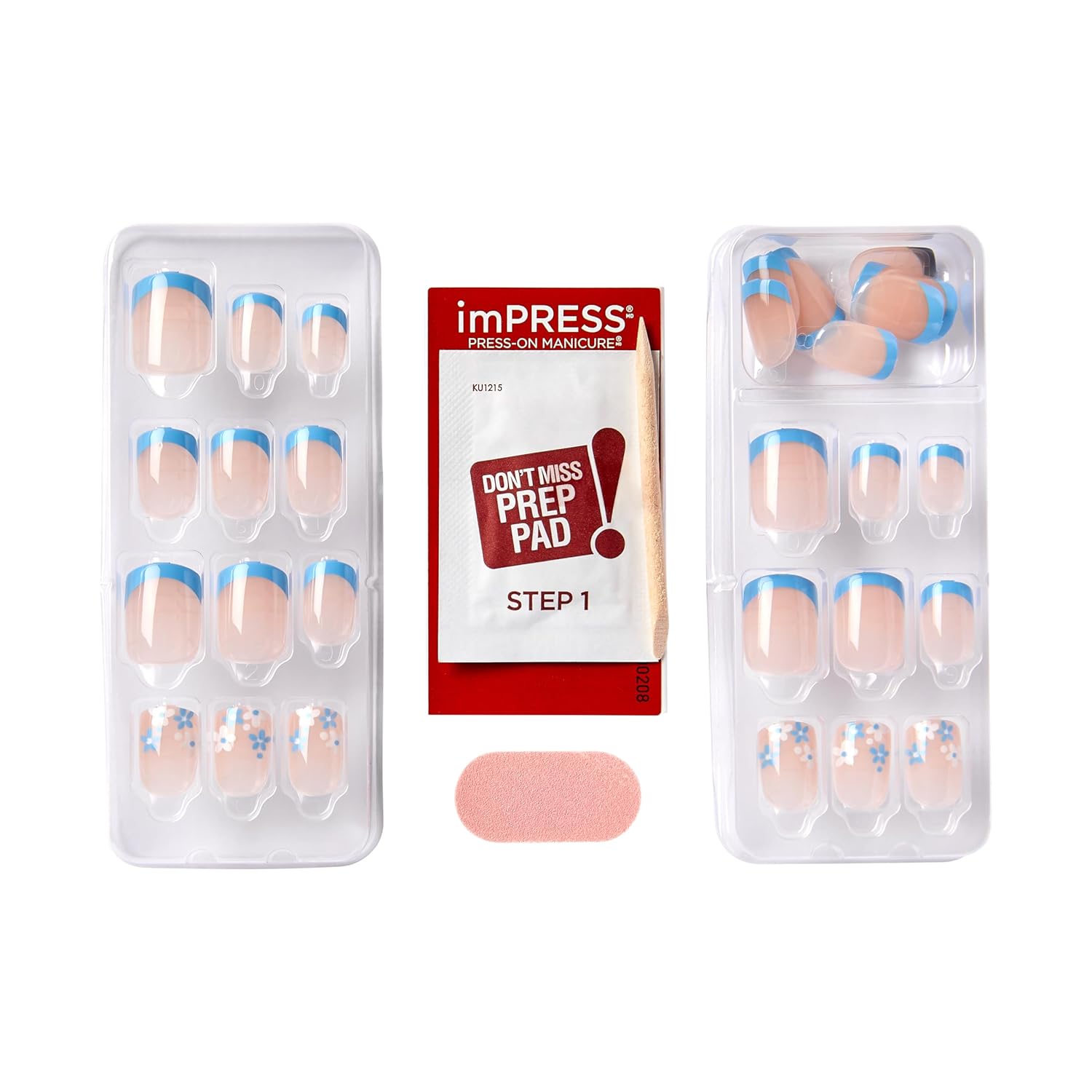 KISS imPRESS No Glue French Manicure for Clean Beauty Routines, Short Squoval Press On Nails in Neutral Blue Snooze