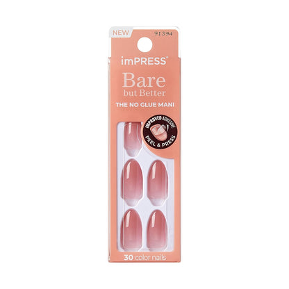 KISS imPRESS No Glue Press On Nails – Bare but Better Serenity Pink for the Minimalist Vanity, Clean Girl Nude Manicure