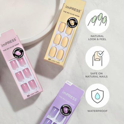 KISS imPRESS No Glue Press On Nails – Coffin Shape Manicure Gift Set for Her, Salon-Style Coffin Nails in Pink Serendipity for Birthdays and Holidays