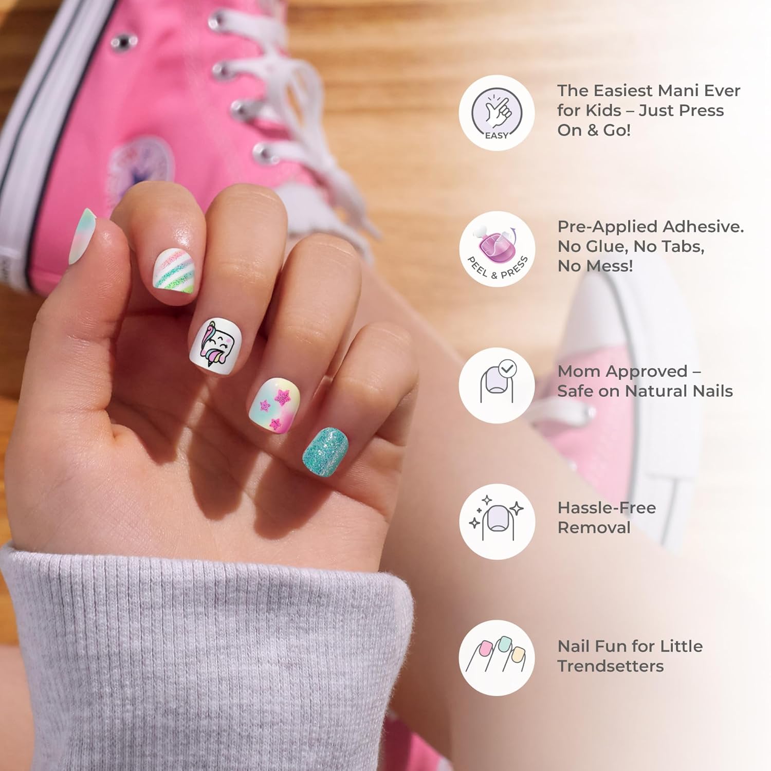 KISS imPRESS No Glue Press On Nails for Kids – Safe DIY Manicure Set for Girls Ages 4-12