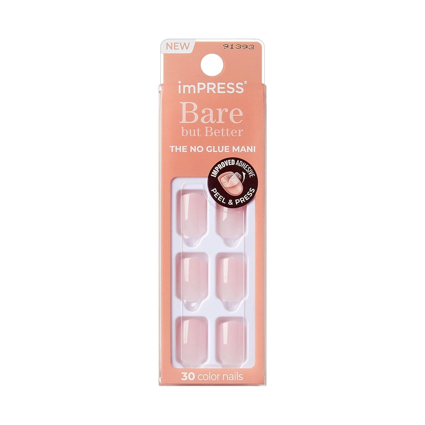 KISS imPRESS Press On Nails 'Instinct' – Clean Girl Manicure for Bedroom Vanity and Dorm Room, No Glue Pink Nude Squoval Short Nails