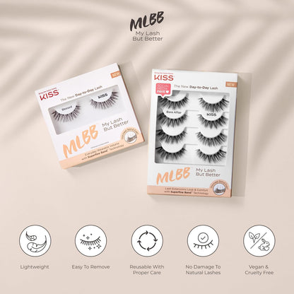KISS My Lash But Better So Real 12mm Lashes – Minimalist Vegan Falsies for Clean Beauty Routines, Reusable Natural Strip Lashes