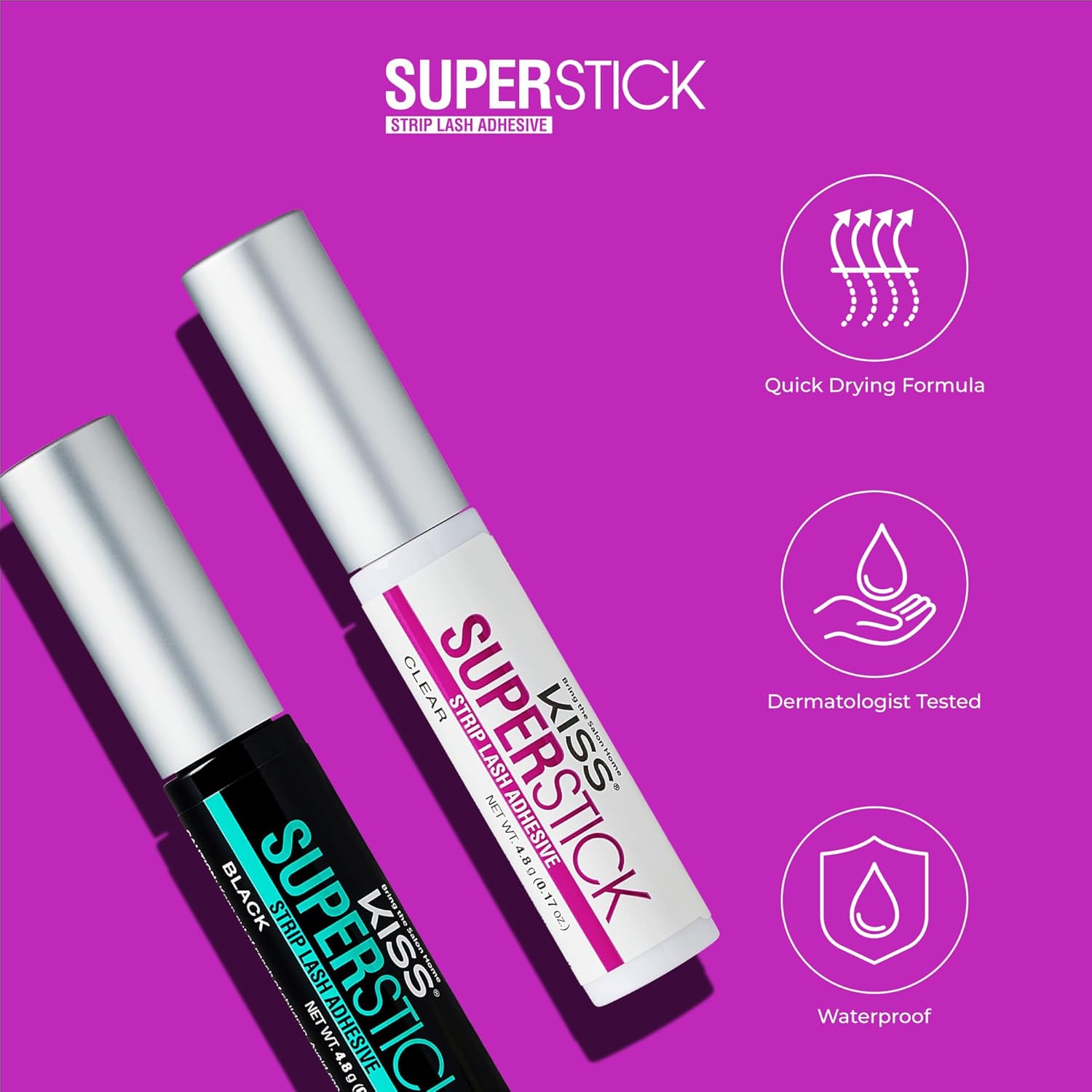 KISS SuperStick Gentle Lash Glue for Sensitive Eyes, Dermatologist-Tested Adhesive for Self-Care Routines