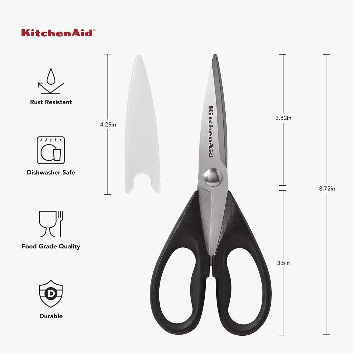KitchenAid All-Purpose Kitchen Shears with Protective Sheath – Soft-Grip Non-Slip Handle Shears to Reduce Hand Fatigue and Improve Cutting Control