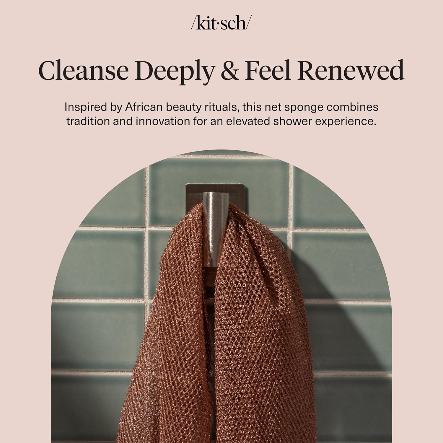 Kitsch African Net Sponge – Clean-Lined Shower Essential for Minimalist Bathrooms, Neutral-Toned Exfoliating Sponge Set