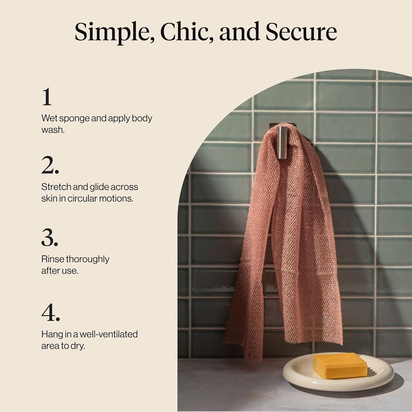 Kitsch African Net Sponge – Clean-Lined Shower Essential for Minimalist Bathrooms, Neutral-Toned Exfoliating Sponge Set