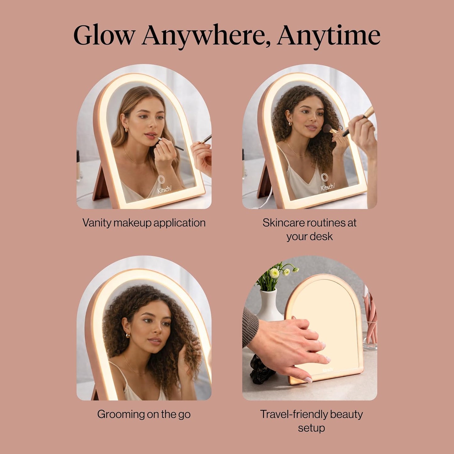 Kitsch Arch Vanity Mirror – Focused Home Office Glow, Rechargeable LED Mirror for Video Calls and Daily Prep