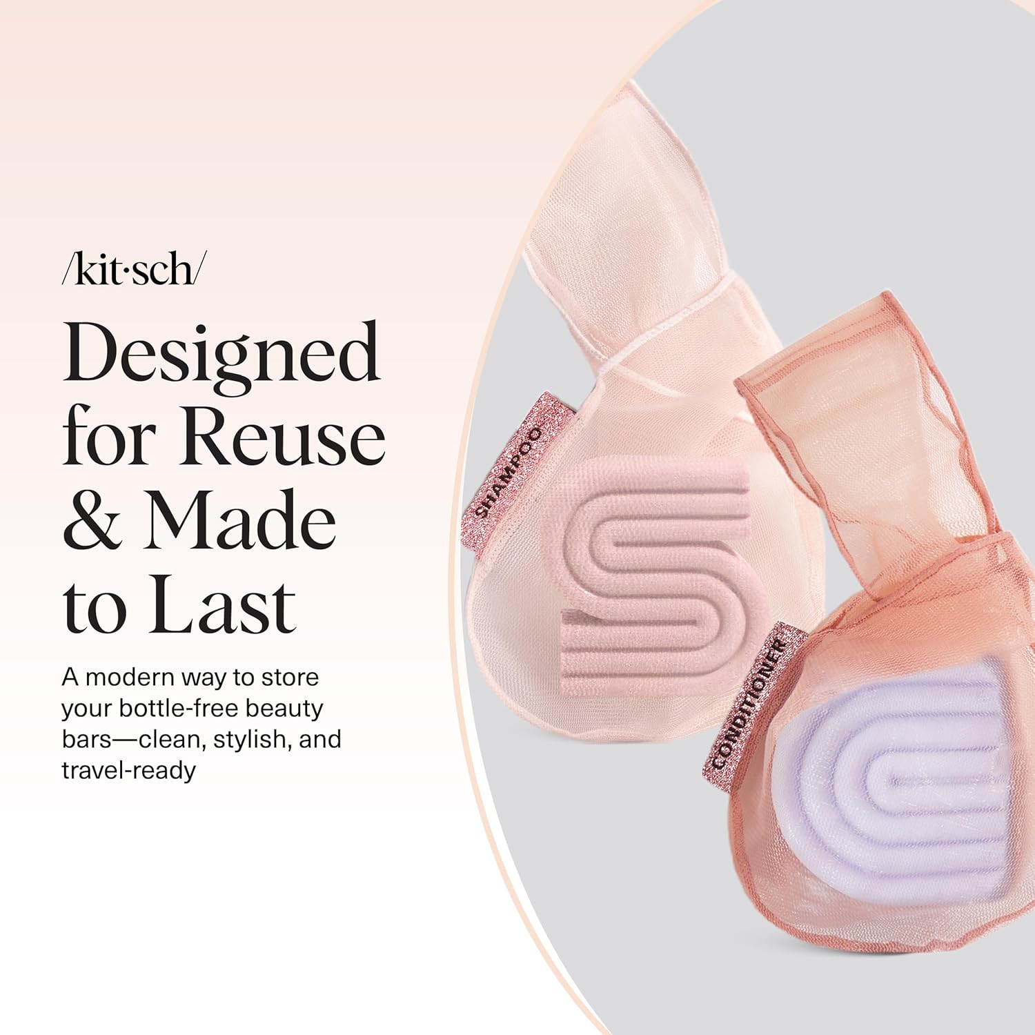 Kitsch Bar Soap Saver Pouch – Streamlined Shower Storage Solution, Two Neutral Mesh Pouches for Bar Toiletries