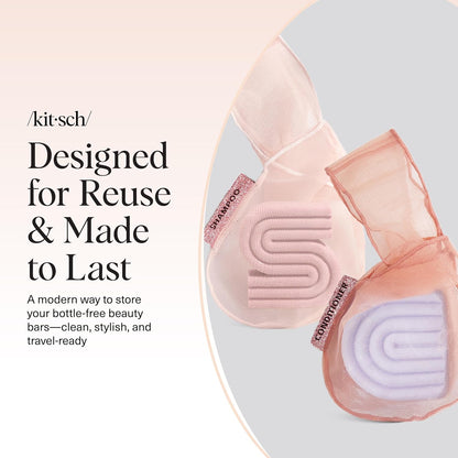 Kitsch Bar Soap Saver Pouch – Streamlined Shower Storage Solution, Two Neutral Mesh Pouches for Bar Toiletries