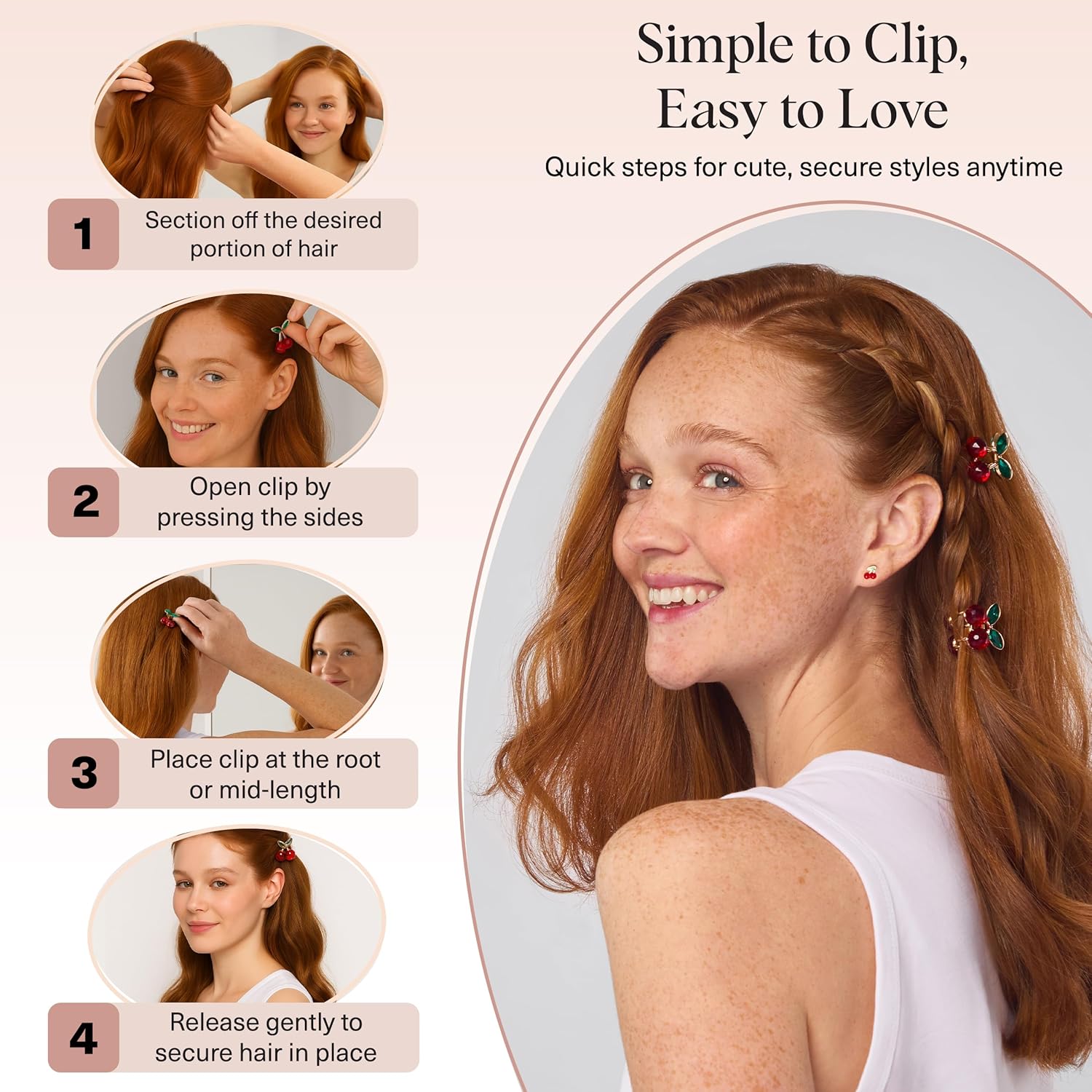 Kitsch Cherry Rhinestone Mini Clips – Premium Hair Accessories for Her, Elegant Sparkly Clips for Special Occasions