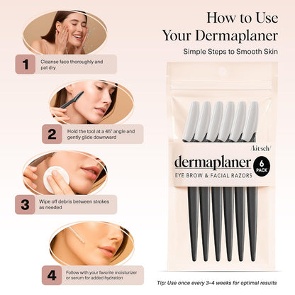 Kitsch Dermaplane Razor – Thoughtful Birthday Gift for Women, At-Home Facial Exfoliation Set in Black, 6 Pack