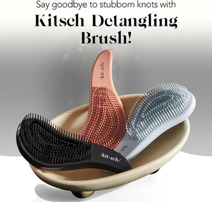 Kitsch Detangler Brush – Scalp-Massaging Detangler for Post-Shower Self-Care Rituals and Curly Hair