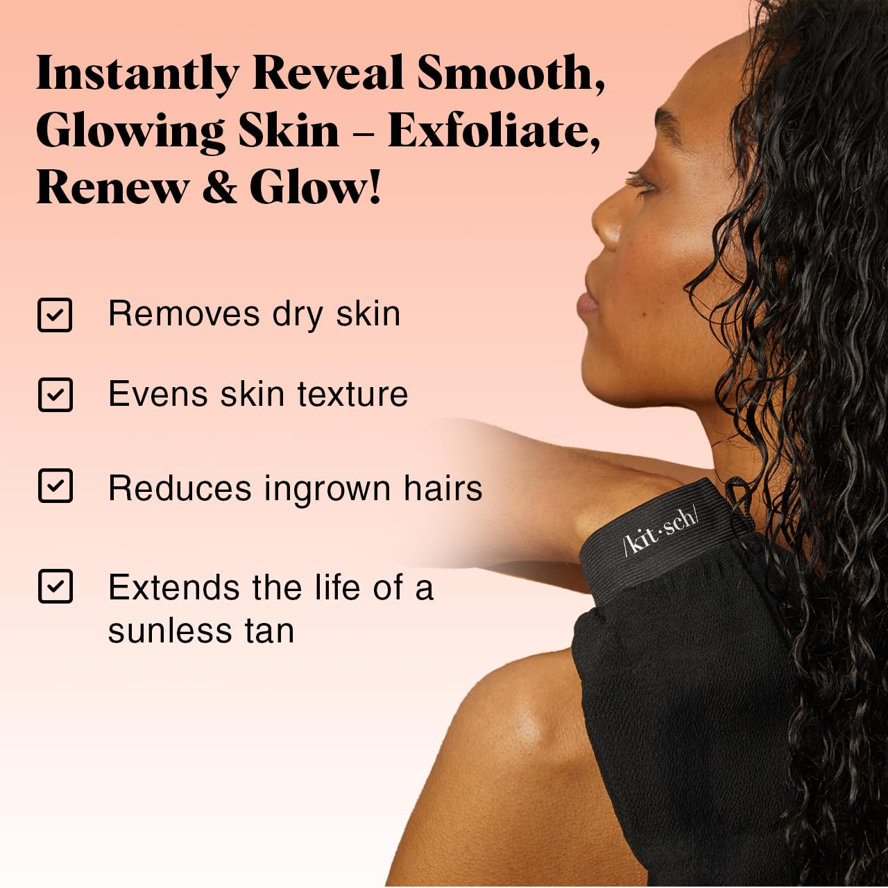 Kitsch Exfoliating Gloves 2pc – Affordable Self-Care Birthday Gift for Her, Shower Exfoliator, Black & Terracotta