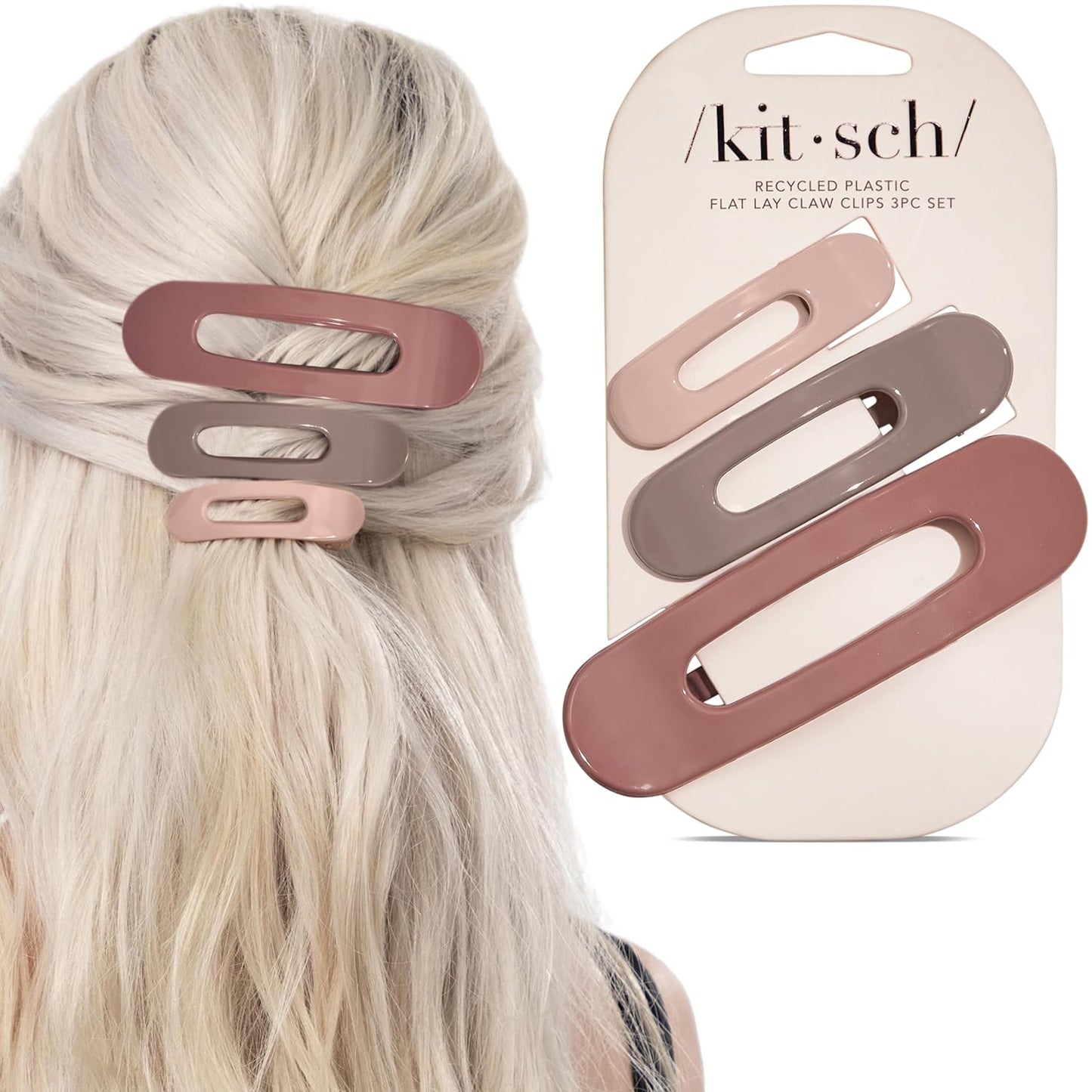 Kitsch Flat Claw Clip Set – Clean-Lined Hair Accessories for Capsule Wardrobes, 3pc Neutral Set