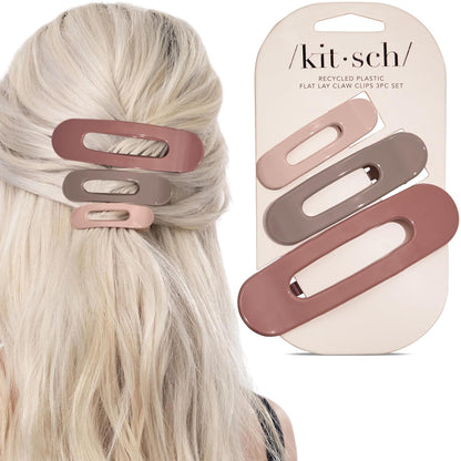Kitsch Flat Claw Clip Set – Clean-Lined Hair Accessories for Capsule Wardrobes, 3pc Neutral Set