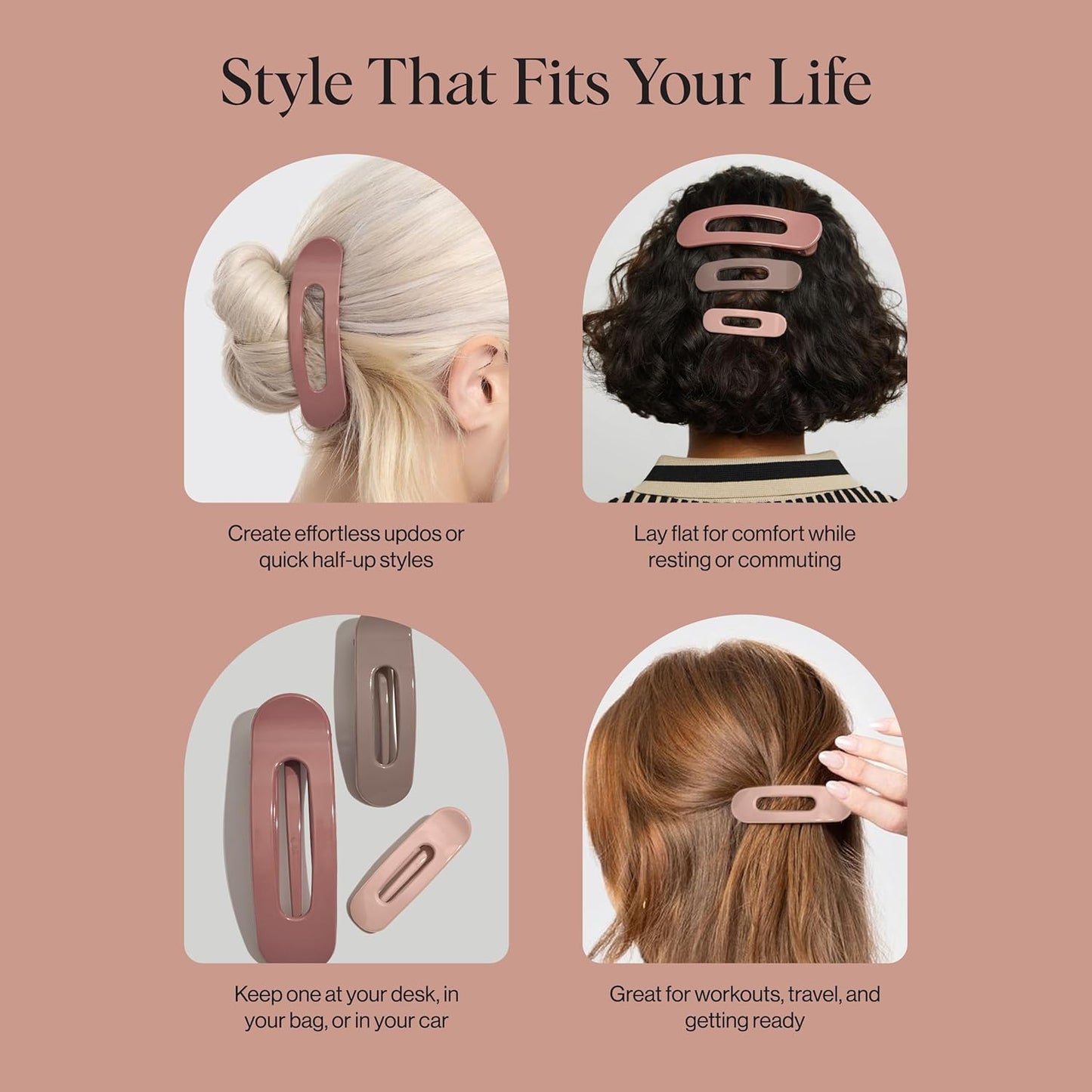 Kitsch Flat Claw Clip Set – Clean-Lined Hair Accessories for Capsule Wardrobes, 3pc Neutral Set