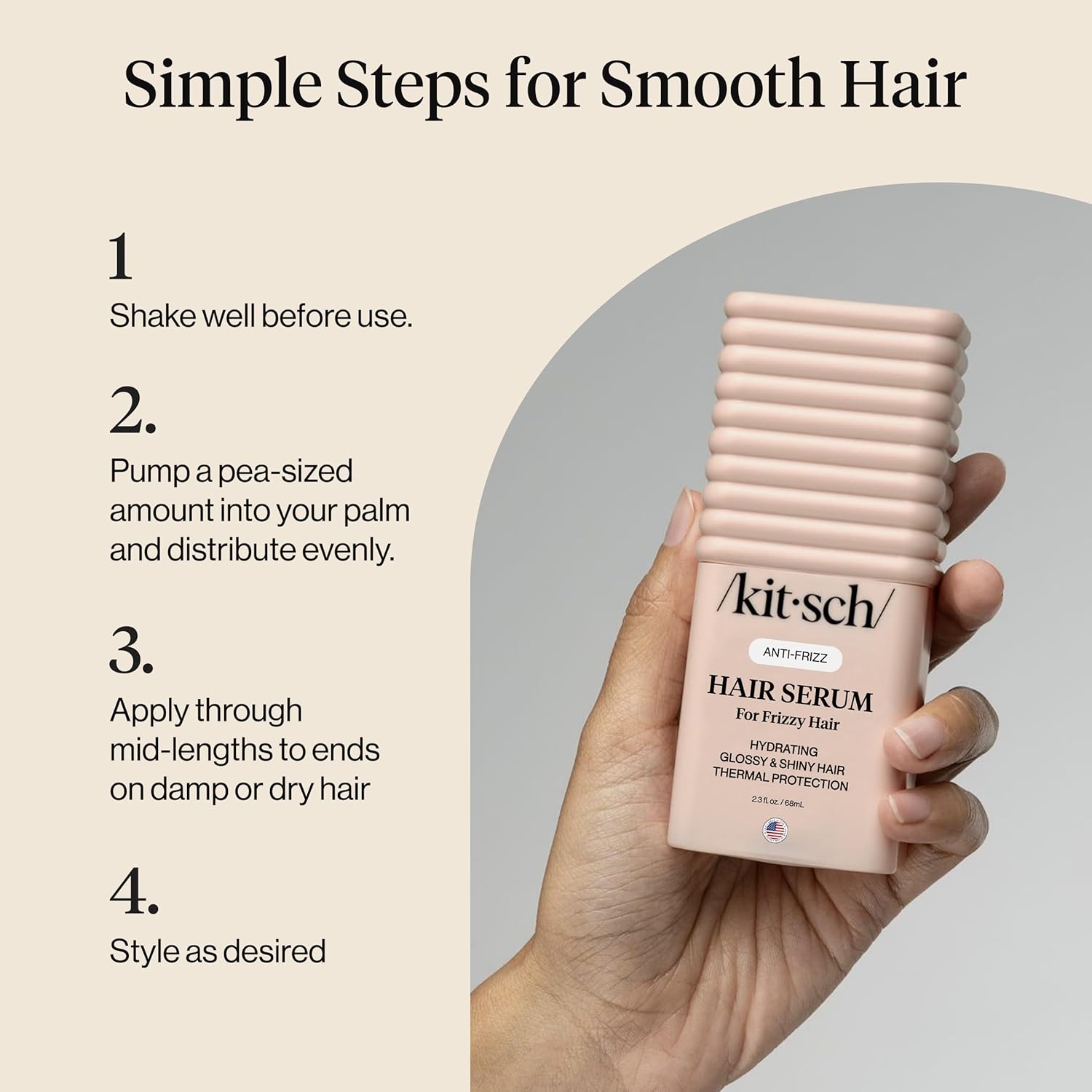 Kitsch Frizz Control Hair Serum - Uncomplicated Daily Smoother for Straight Hair, Single-Bottle Heat Protection & Shine, Clean Vanity Essential - 2.3oz