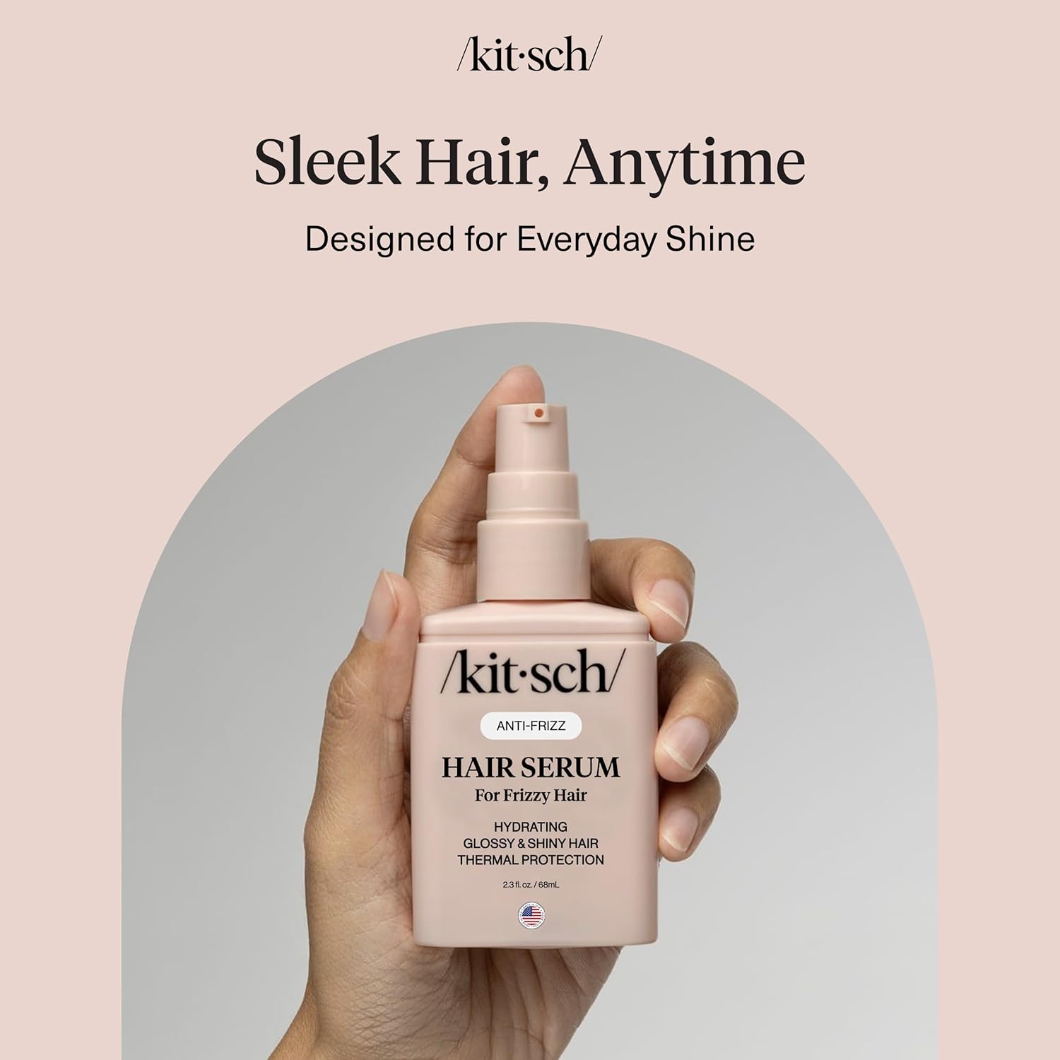 Kitsch Frizz Control Hair Serum - Uncomplicated Daily Smoother for Straight Hair, Single-Bottle Heat Protection & Shine, Clean Vanity Essential - 2.3oz