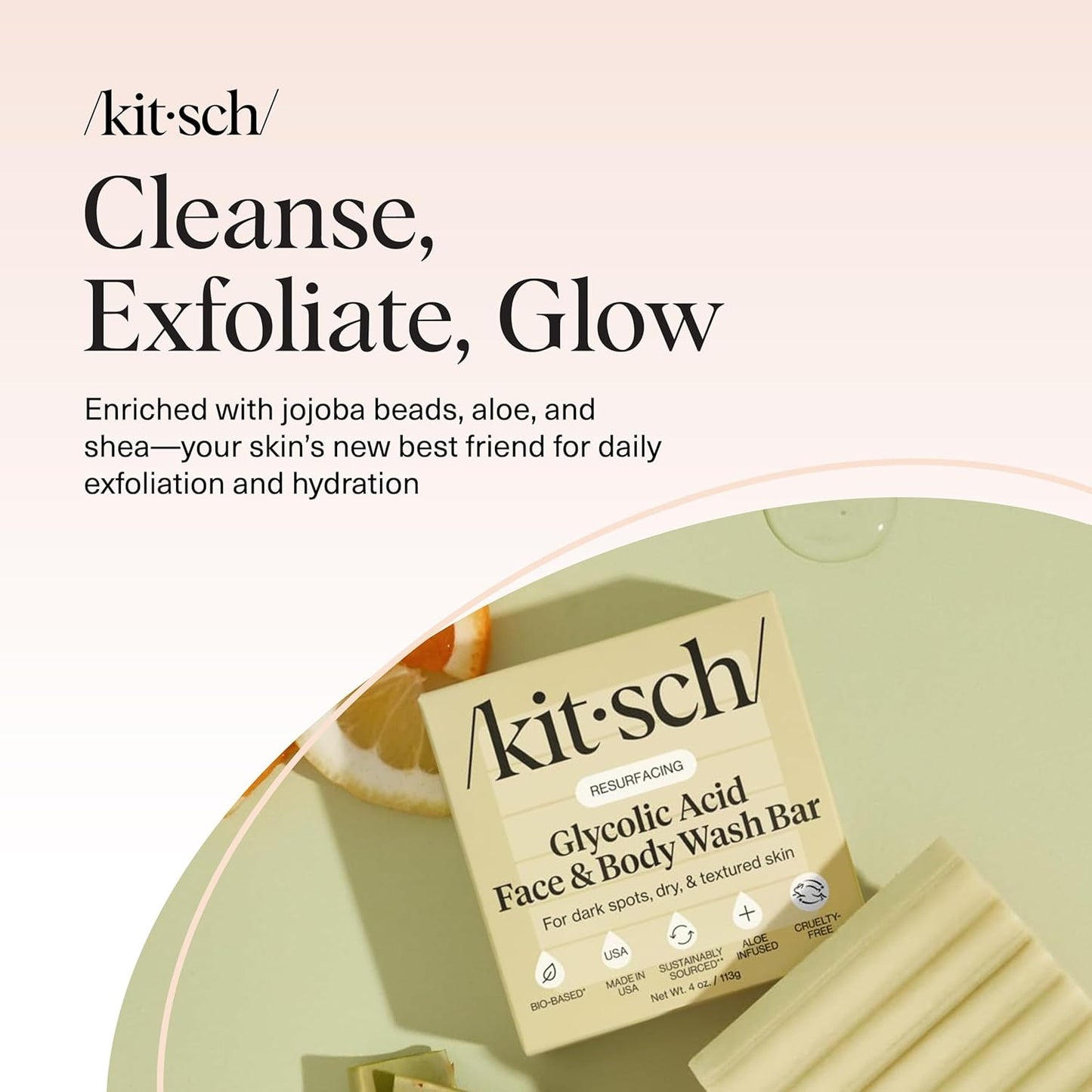 Kitsch Glycolic Acid Bar – Cucumber & Eucalyptus Scent for a Calming Shower Reset