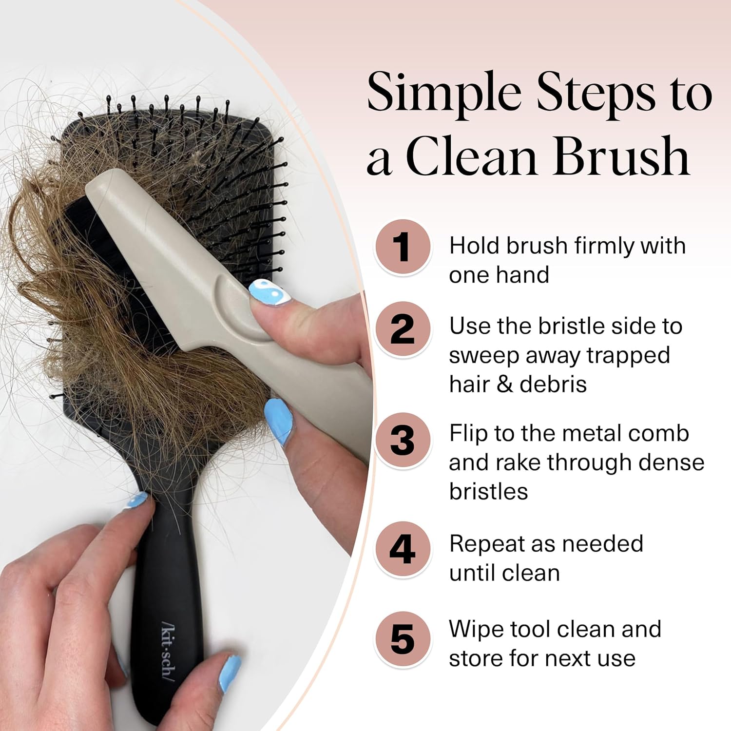 Kitsch Hair Brush Cleaner – Sleek 2-in-1 Grooming Tool for Clutter-Free Vanity Drawers, Neutral Design