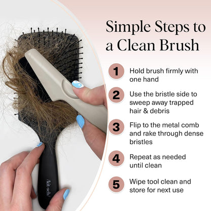 Kitsch Hair Brush Cleaner – Sleek 2-in-1 Grooming Tool for Clutter-Free Vanity Drawers, Neutral Design