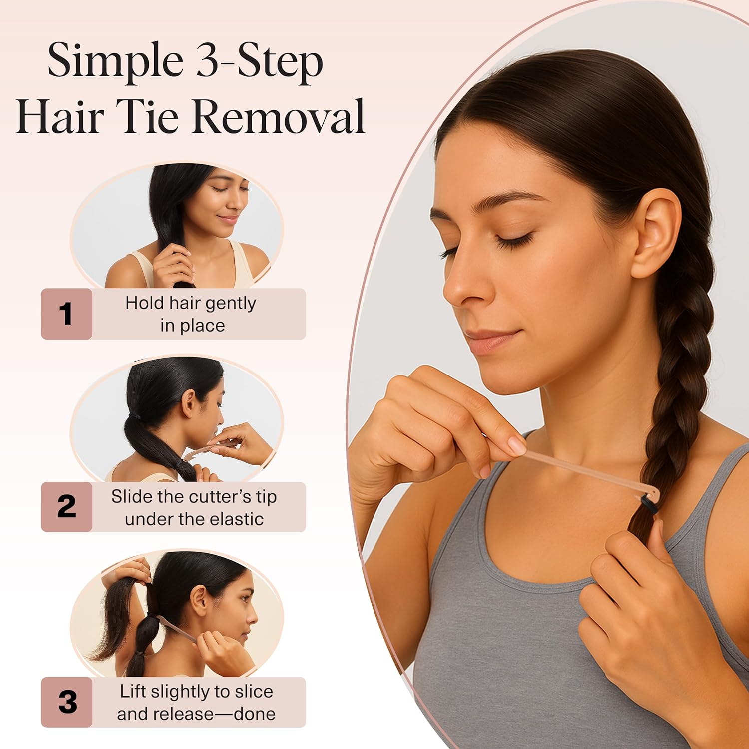 Kitsch Hair Tie Cutter – Thoughtful Birthday Gift for Mom and New Mothers, Pain-Free Hair Elastic Remover, 3pc Set