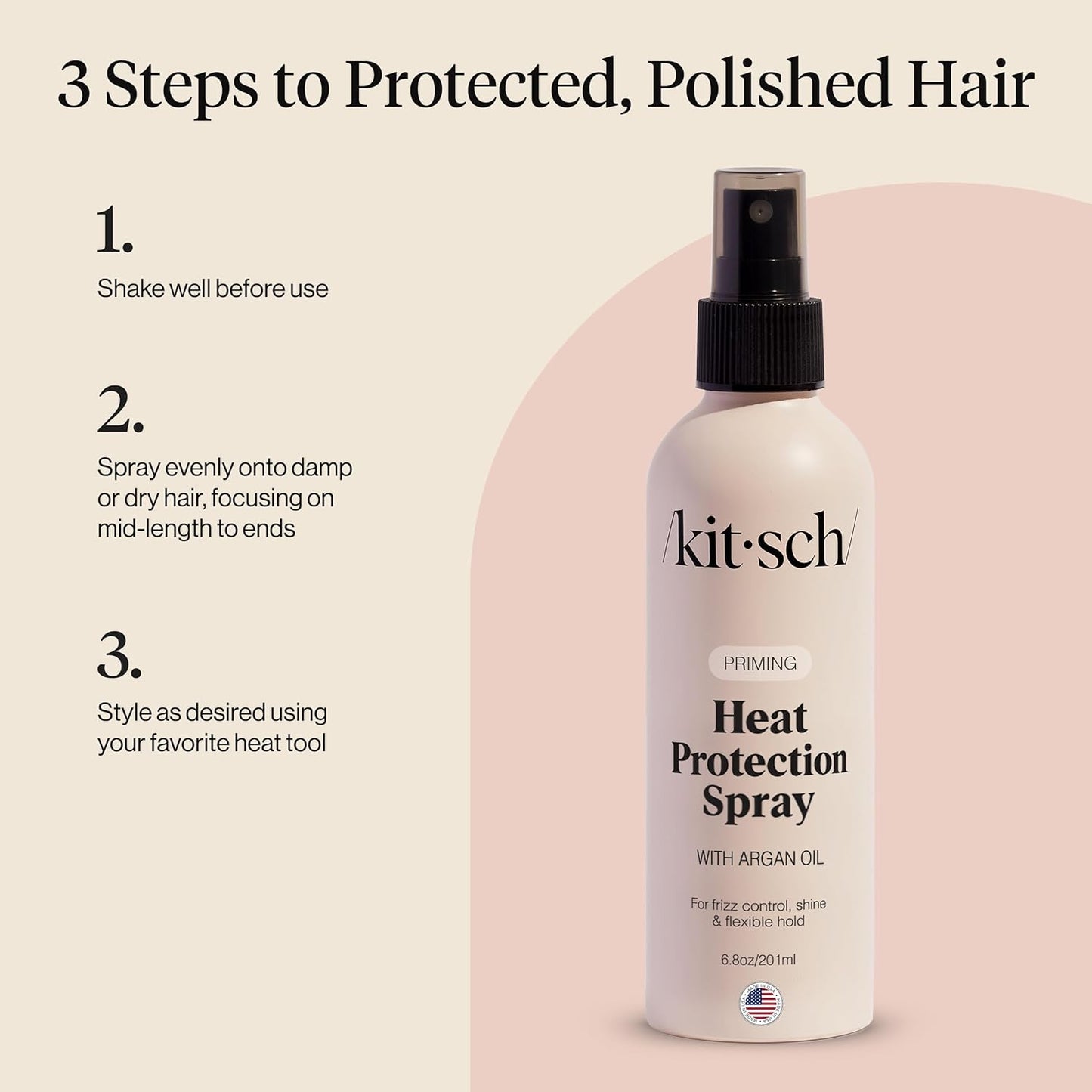 Kitsch Heat Protection Spray with Argan Oil – Premium Styling Mist for Salon-Quality Shine, 6.8oz
