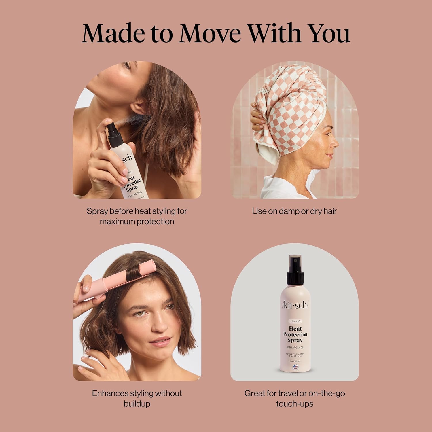 Kitsch Heat Protection Spray with Argan Oil – Premium Styling Mist for Salon-Quality Shine, 6.8oz