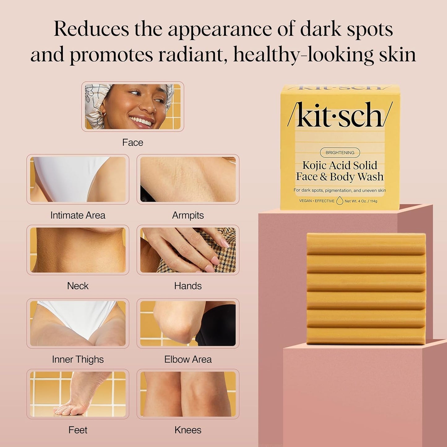 Kitsch Kojic Acid Soap – Single Bar to Replace Two Bottles, Clean Brightening Face & Body Wash
