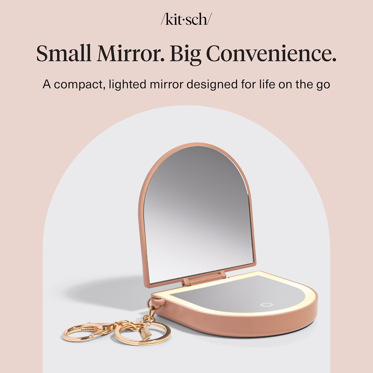 Kitsch LED Pocket Mirror – Clean-Lined Vanity Accessory for Capsule Collections, Slim USB-Rechargeable Compact in Neutral Tones