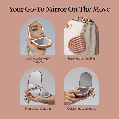 Kitsch LED Pocket Mirror – Clean-Lined Vanity Accessory for Capsule Collections, Slim USB-Rechargeable Compact in Neutral Tones