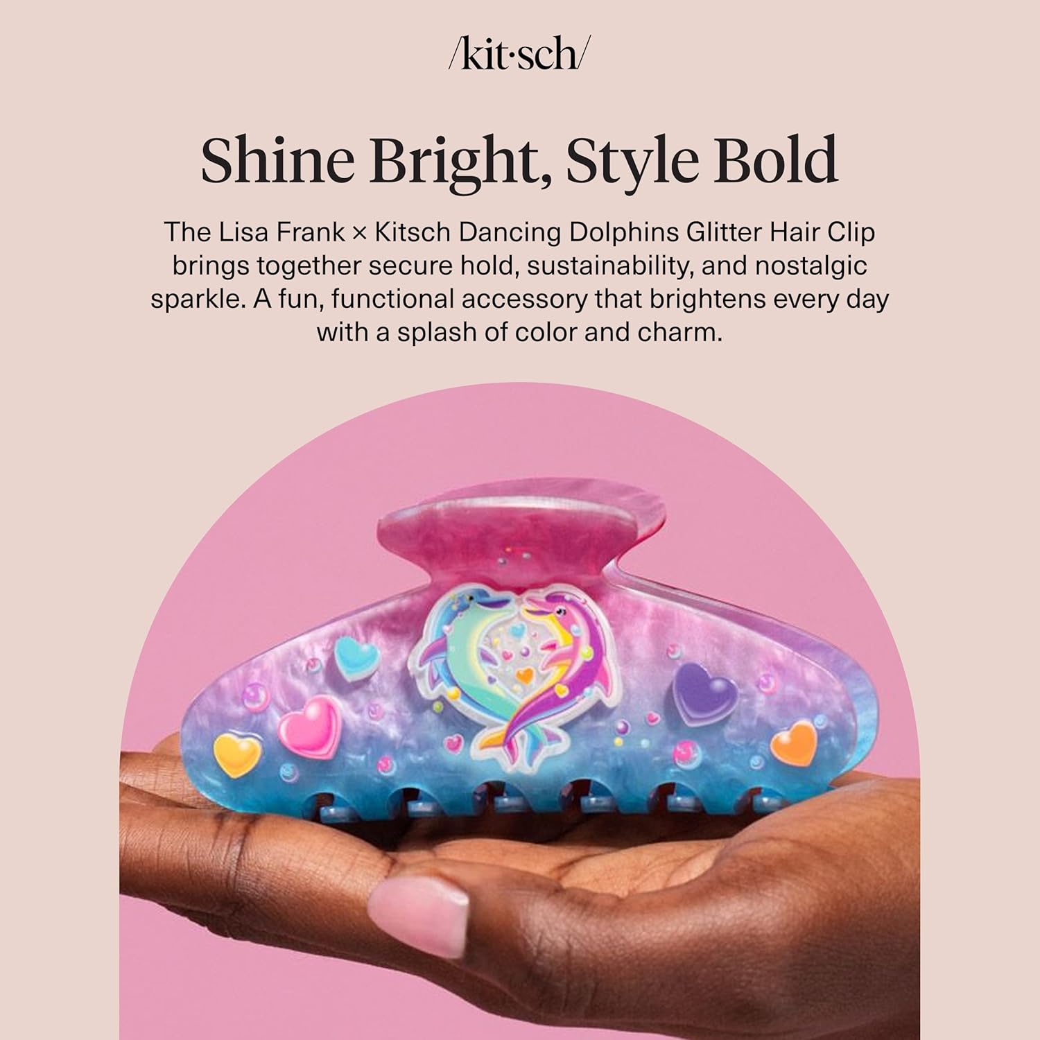 Kitsch Lisa Frank Dancing Dolphins Claw Clip – Sustainable Hair Accessory for Mindful Morning Routines
