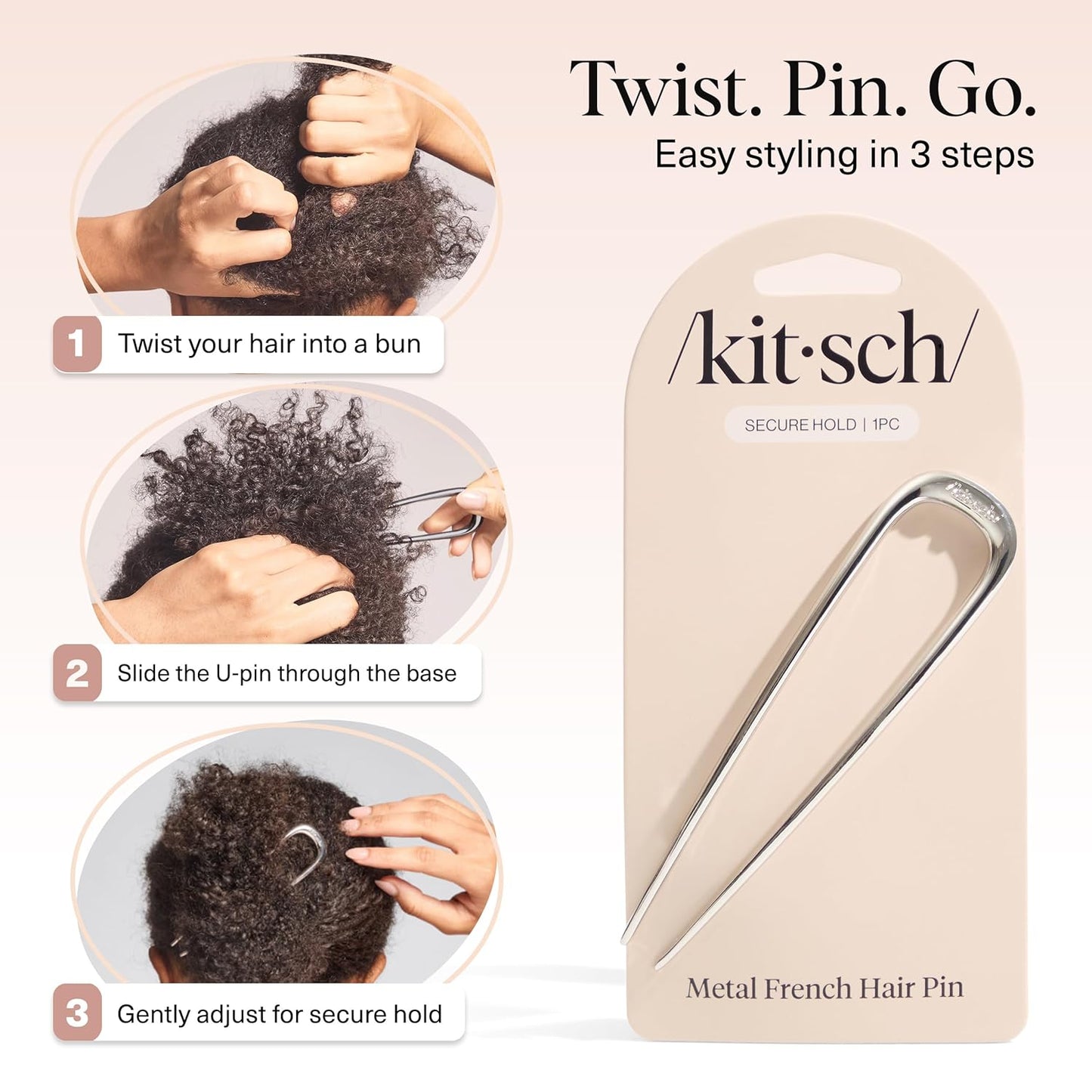 Kitsch Metal French Hair Pin for Women - Sleek Everyday Hair Accessory for Simple Buns and Twists