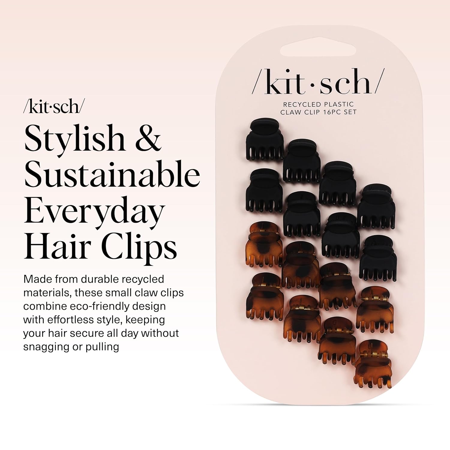 Kitsch Mini Claw Clips – Clean Tortoise and Black Hair Accessories for Capsule Wardrobes, 16-Pack Mini Set