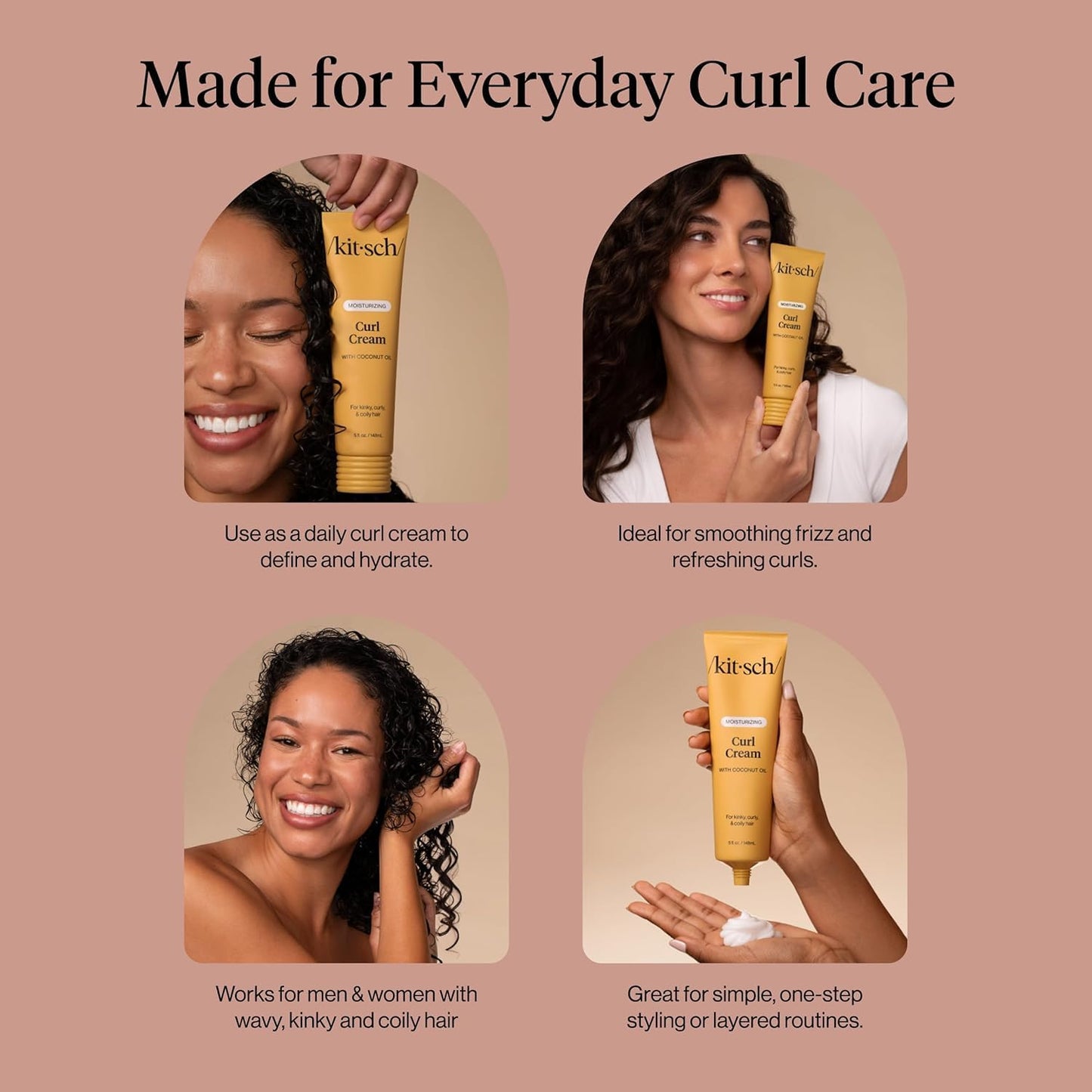 Kitsch Moisturizing Curl Cream – Clean One-Step Styler for an Uncluttered Vanity, 5.3 oz