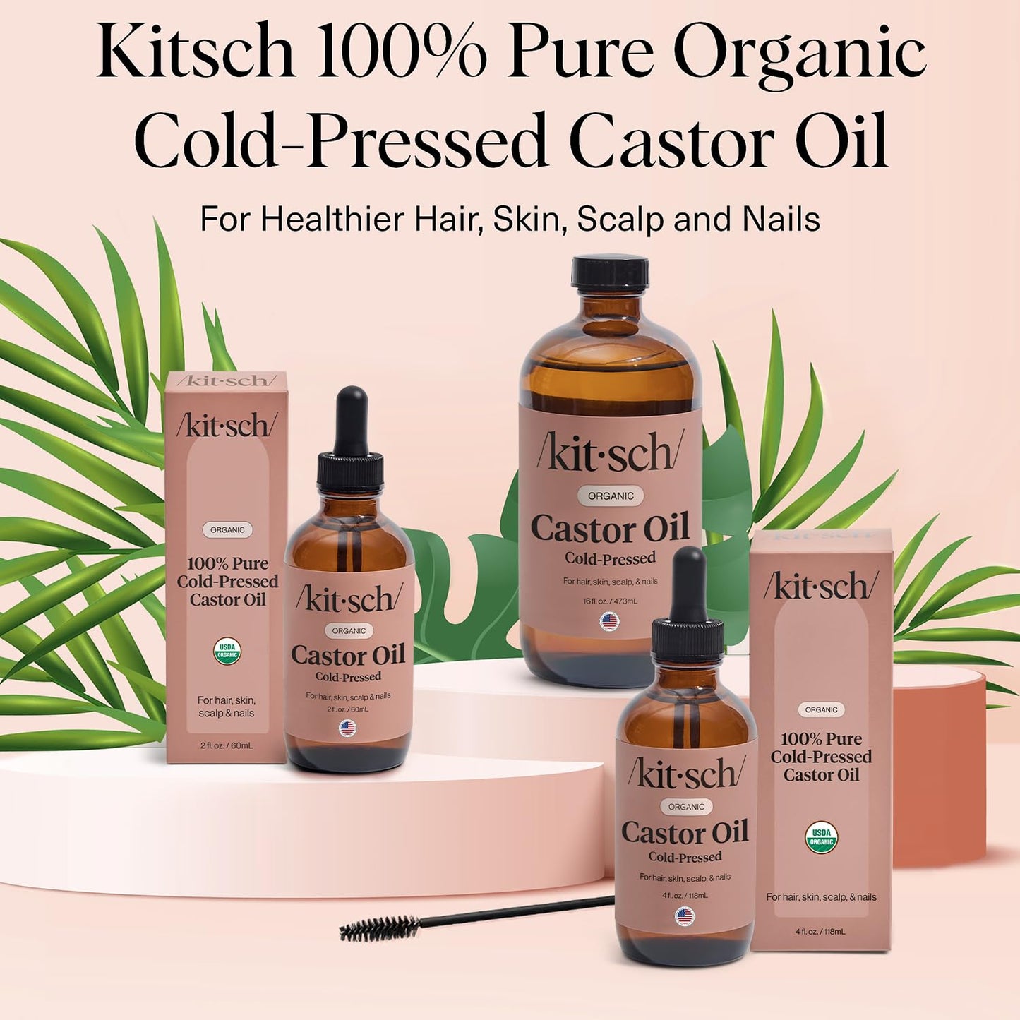 Kitsch Organic Castor Oil – Hexane Free and Plastic Free Beauty Oil for Health Conscious Clean Routines