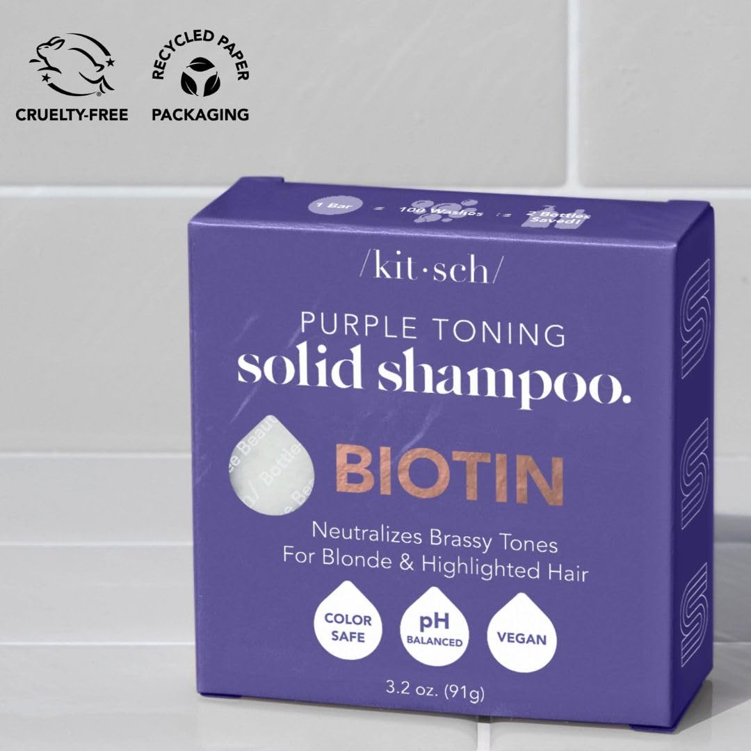 Kitsch Purple Toning Shampoo Bar – Leak-Free Blonde Care for Camping and Weekend Getaways, TSA-Friendly Solid