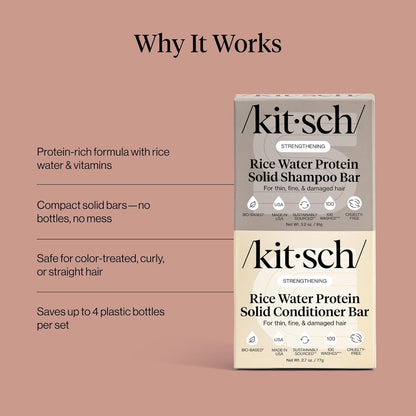 Kitsch Rice Water Shampoo & Conditioner Bars – Leak-Proof Travel Hair Care for Carry-On and Hotel Stays