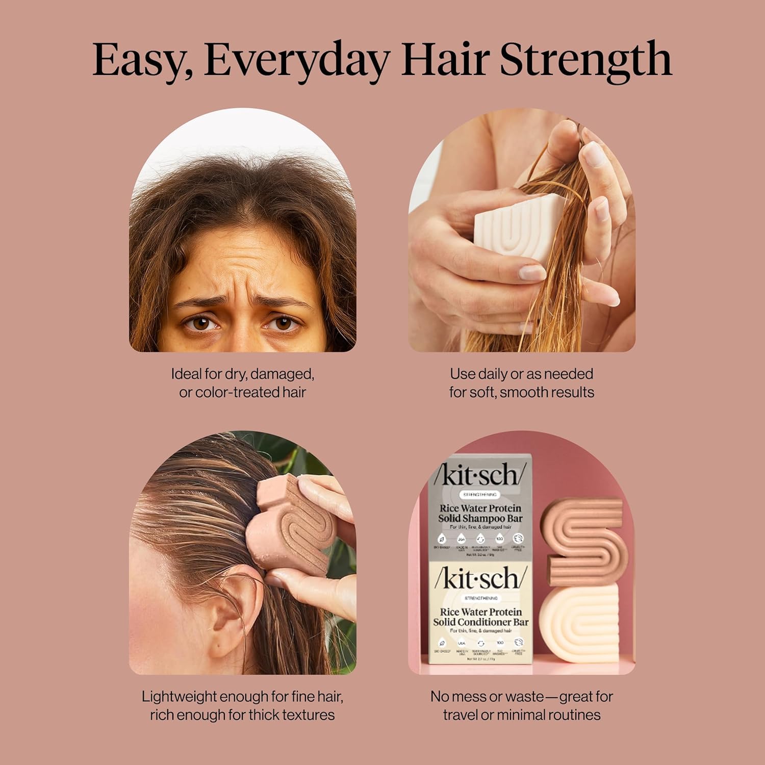 Kitsch Rice Water Shampoo & Conditioner Bars – Leak-Proof Travel Hair Care for Carry-On and Hotel Stays