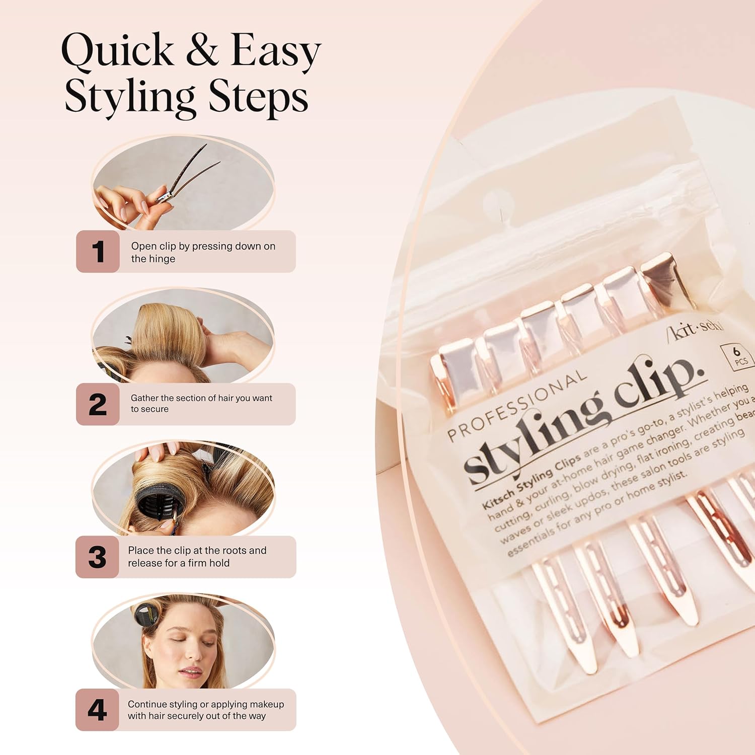 Kitsch Rose Gold Alligator Clips – Lightweight Hair Clips for the Calming Self-Care Ritual at Home